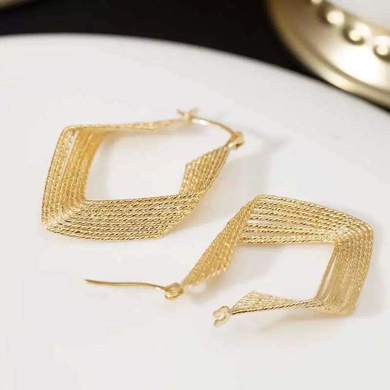 Gold Textured Diamond Hoop Earrings