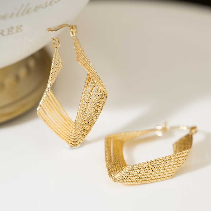 Gold Textured Diamond Hoop Earrings