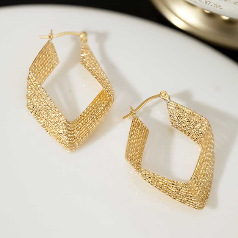 Gold Textured Diamond Hoop Earrings