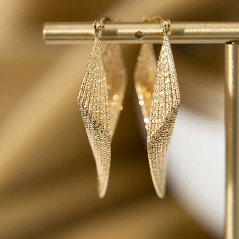 Gold Textured Diamond Hoop Earrings