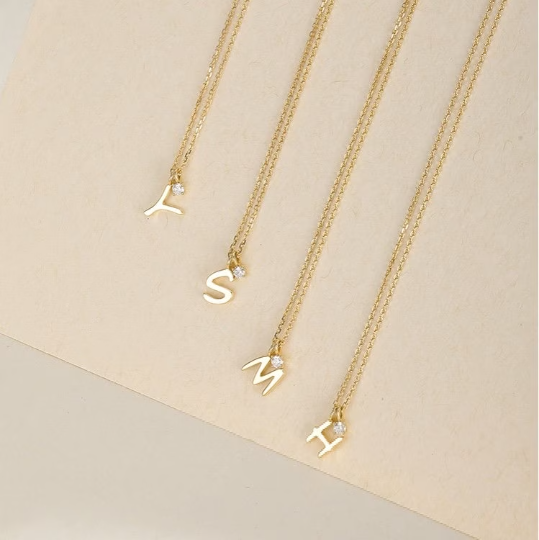 Initial Letter Necklace with Diamond Charm