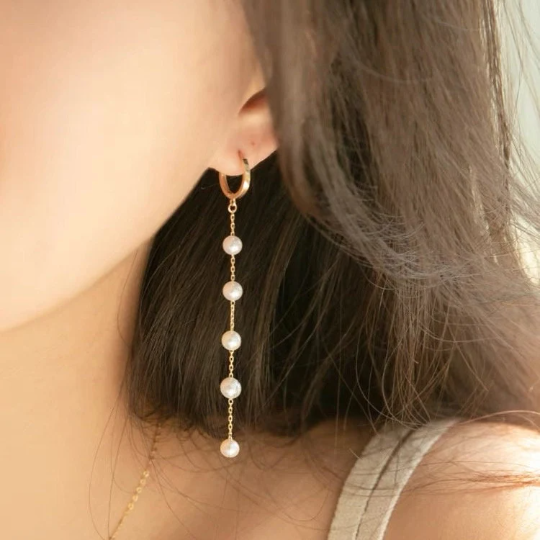 Long Drop Pearl Earrings