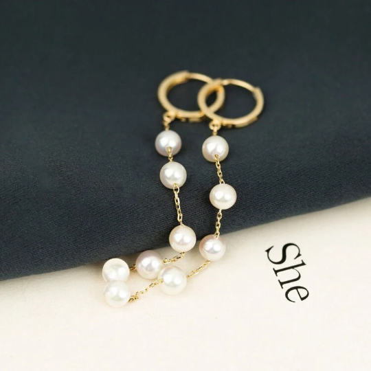 Long Drop Pearl Earrings