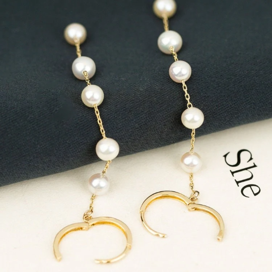 Long Drop Pearl Earrings