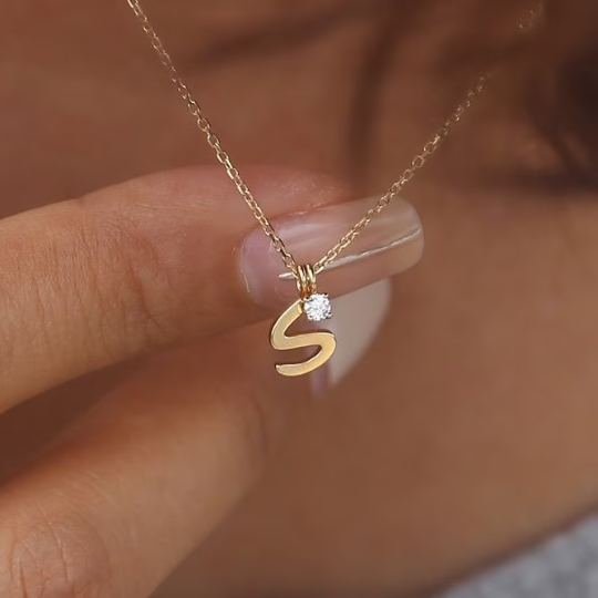 Initial Letter Necklace with Diamond Charm